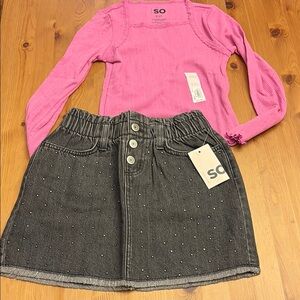 SO Kids Pink Top and Gray Skirt Set